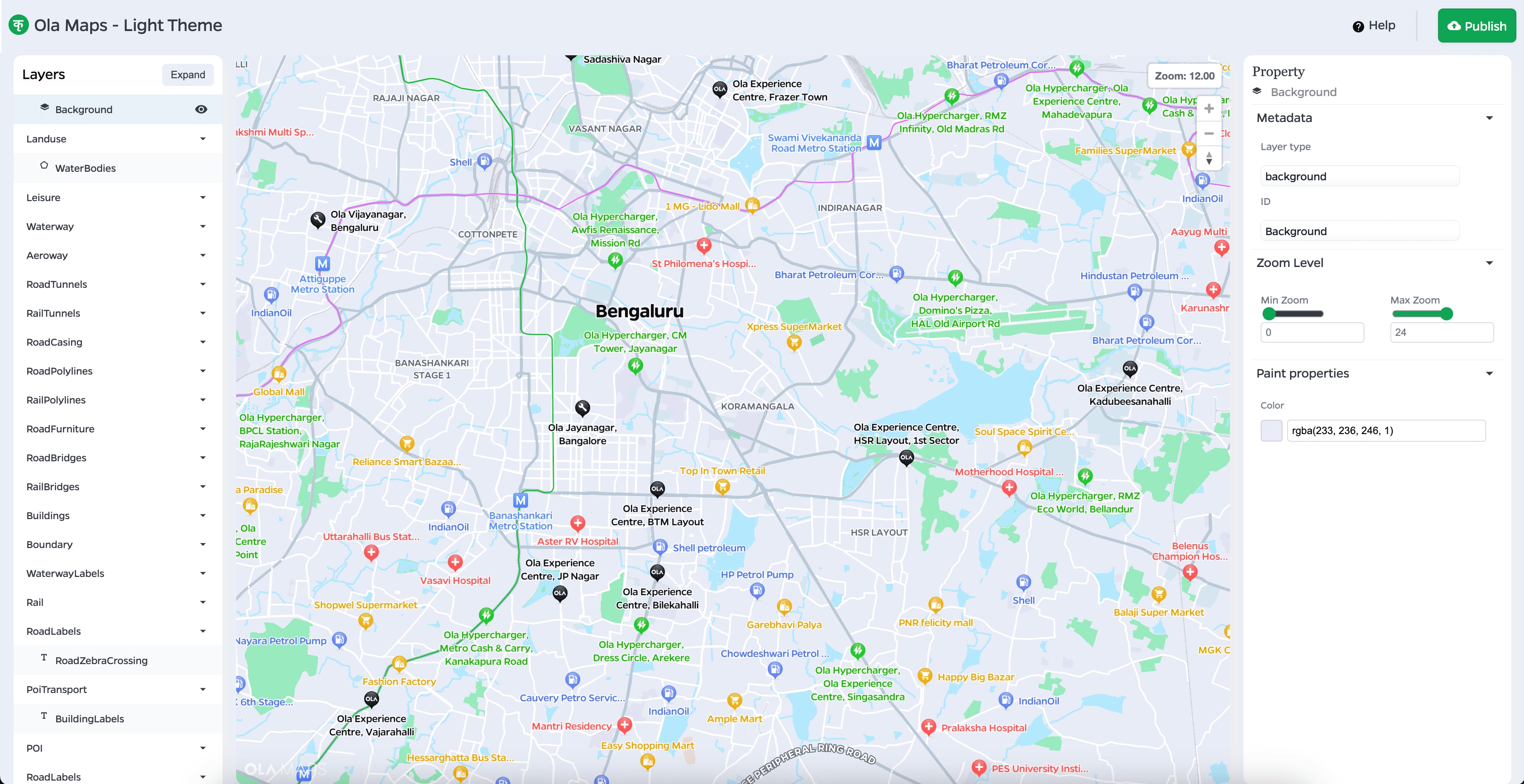 The map view, layers panel, and properties panel in Style Editor